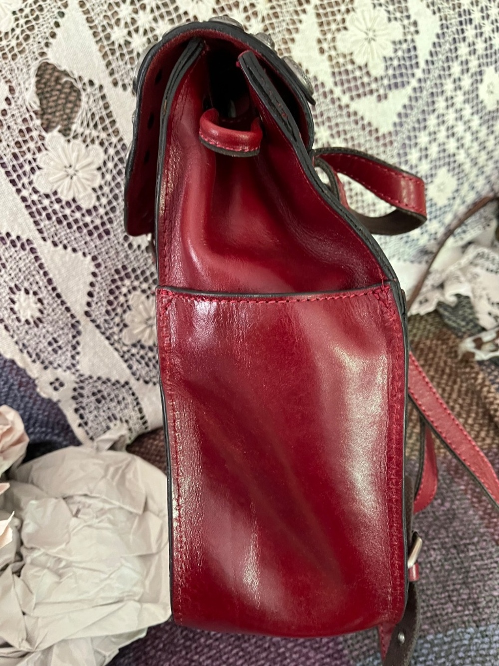 Patricia Nash Red Leather Tassel Backpack with Concho Detail - Picture 5 of 7